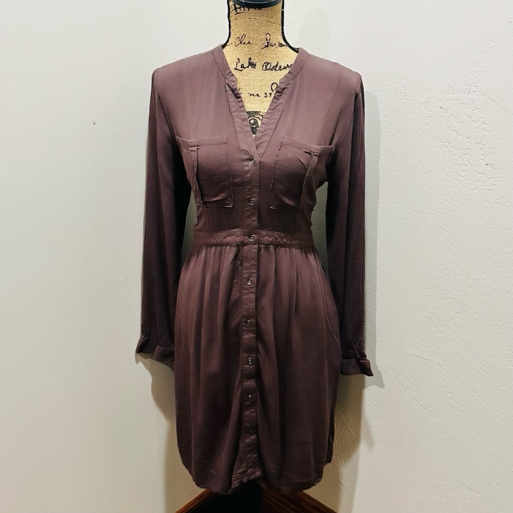 Women Maurices Plum Purple Button Down Shirt Dress Size M